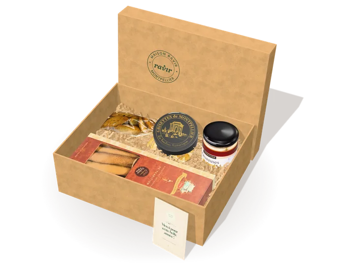 Coffret Clin d’œil ouvert : Miel des Cévennes IGP, Grisettes de Montpellier, Kémias aux olives noires, Zézettes de Sète